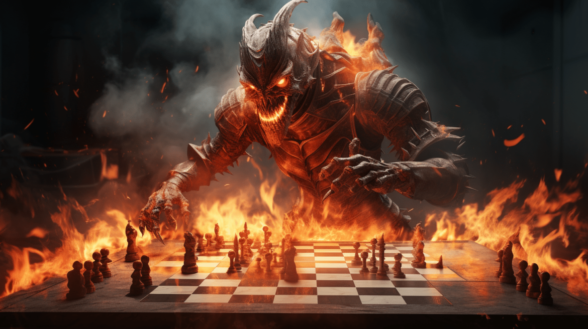 seosecrecy_a_monster_attacking_violently_on_a_chessboard_on_fir_ac135e93-0459-4325-9853-0b203cfc0748 (1) Attack in Chess
